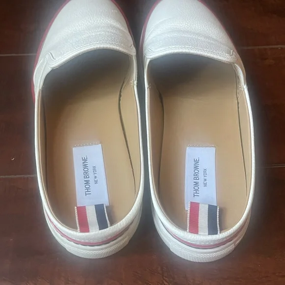 Thom Browne White Leather Slip-Ons with Red Trim - Picture 7 of 8